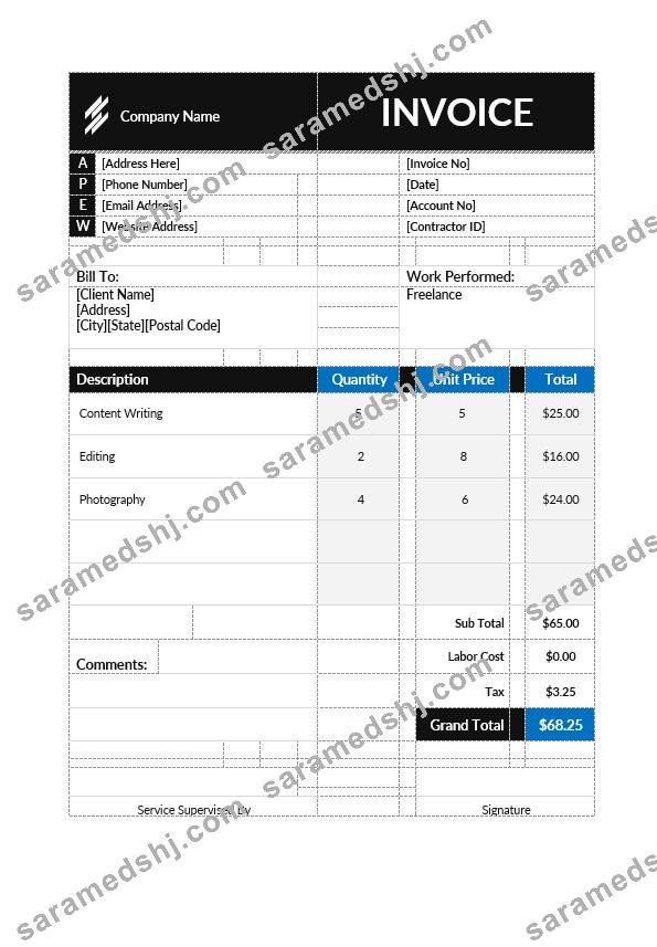 Self Employment Contractor Invoice Template